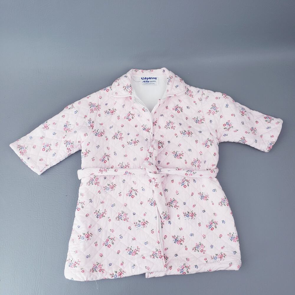Vintage Tidykins Toddler Quilted Bathrobe w/ Belt Floral Print Baby Girl Clothes